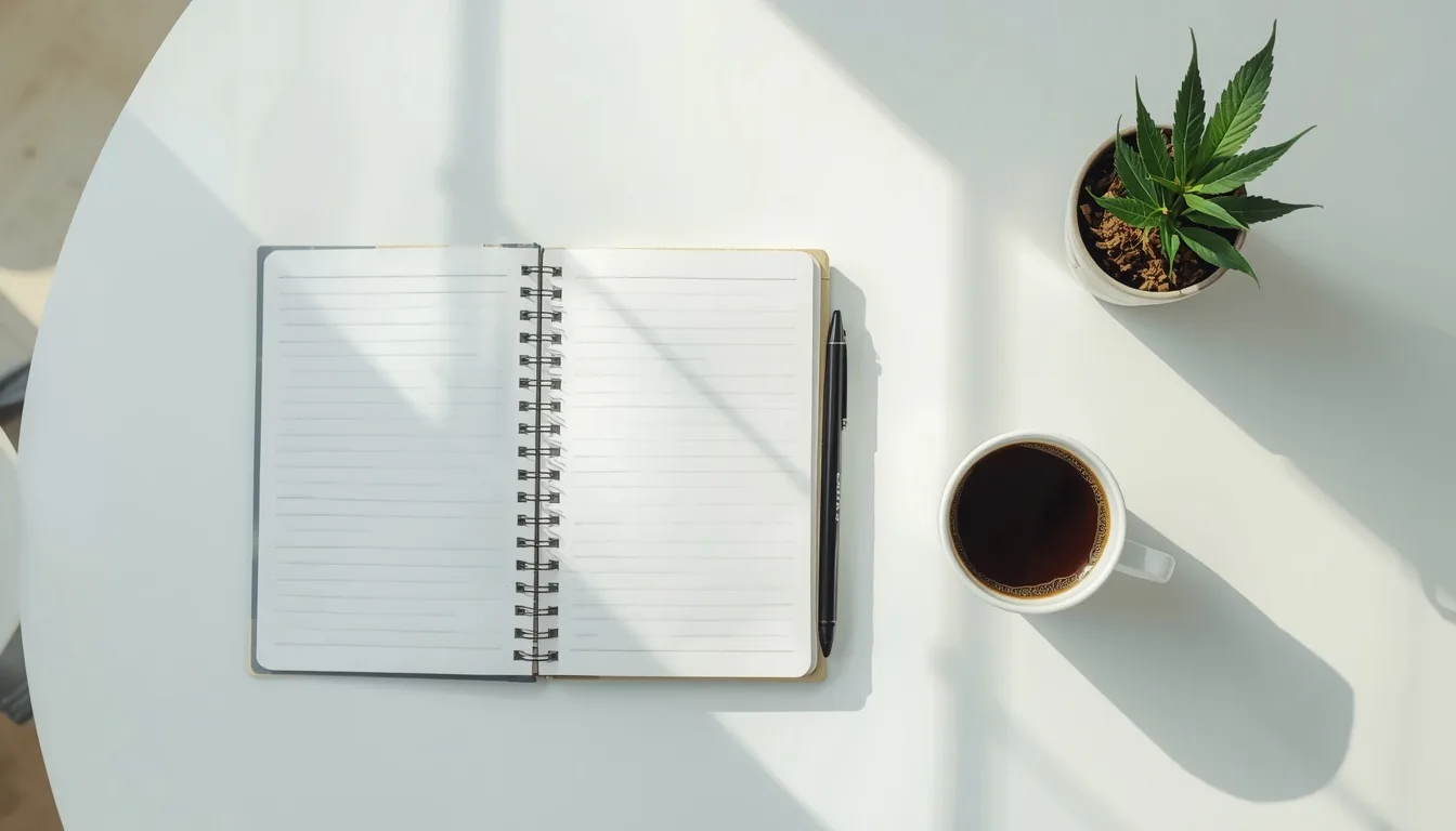 Beginner-friendly notebook, coffee and plant on a bright table