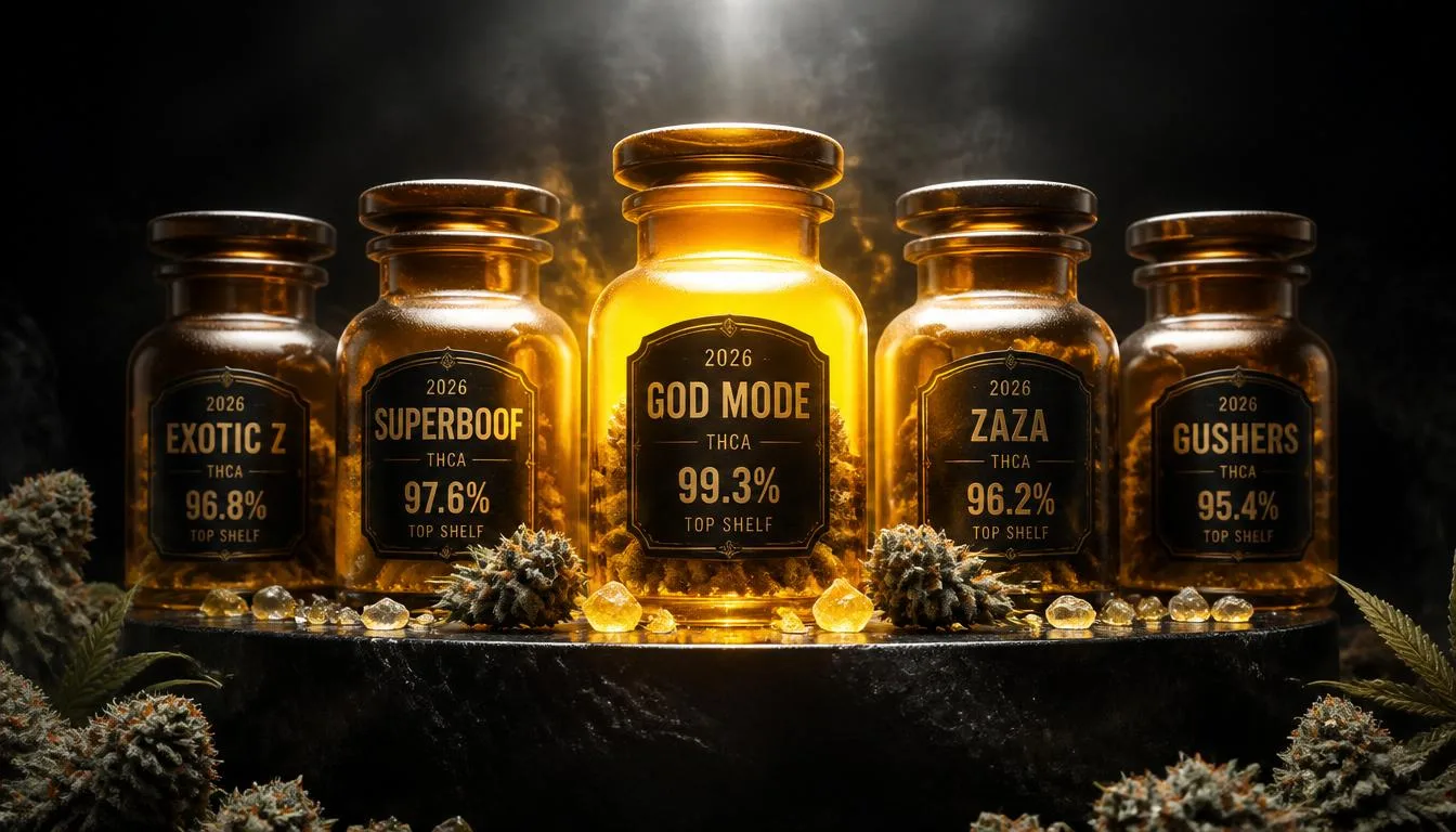 The strongest THCa strains of 2026 — frosty top-shelf jars ranked by potency