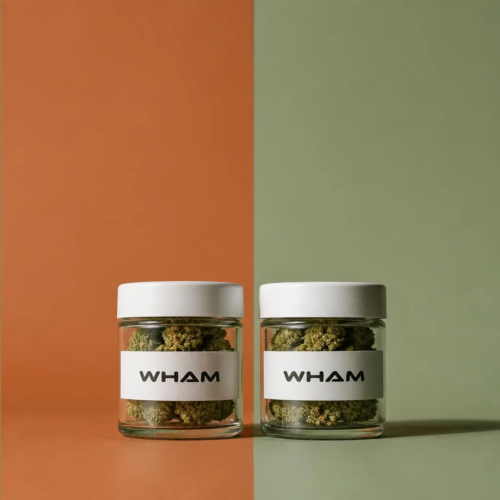 Two identical sealed WHAM jars side by side on a split warm-and-cool background, divided by a hard shadow line.