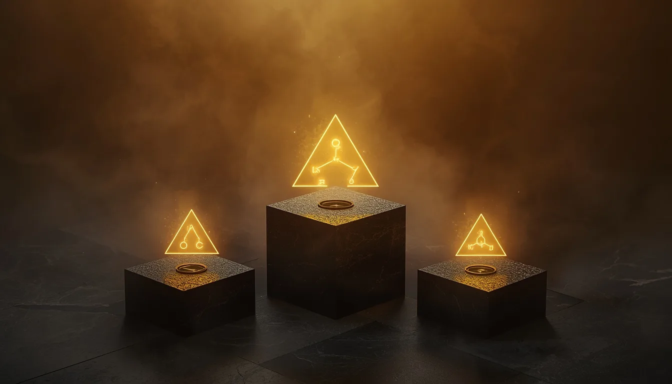 Three podiums with glowing cannabinoid molecule icons — comparing THCa, Delta-8 and Delta-9