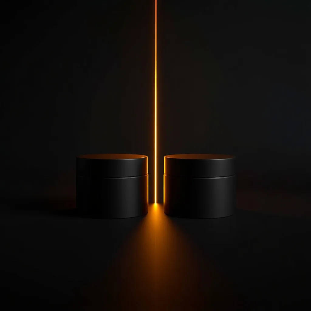 Two minimalist containers split by a line of light — a visual comparison of THCa versus HHC