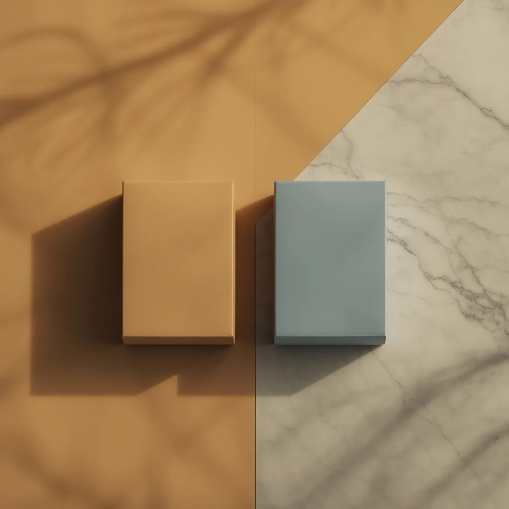 Two premium unbranded product boxes side by side under warm and cool light, symbolizing a THCa brand comparison.