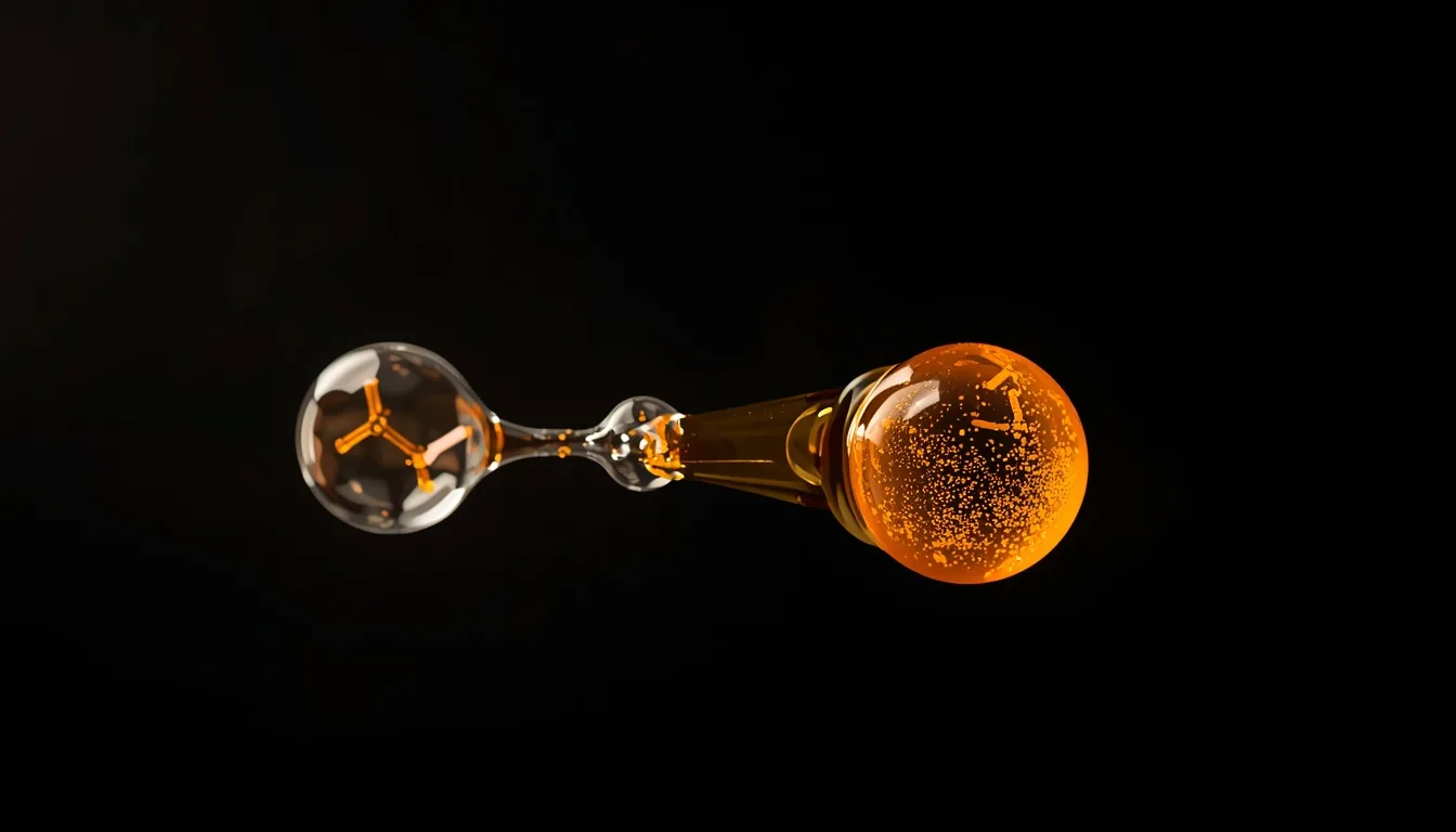 Two molecular structures, one glowing — THCa converting into delta-9 THC when heated (decarboxylation)