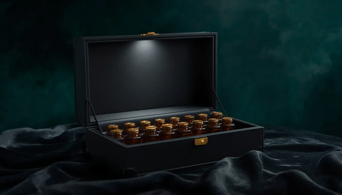 Luxury display case of rare amber jars symbolizing exotic weed strains — what makes cannabis exotic